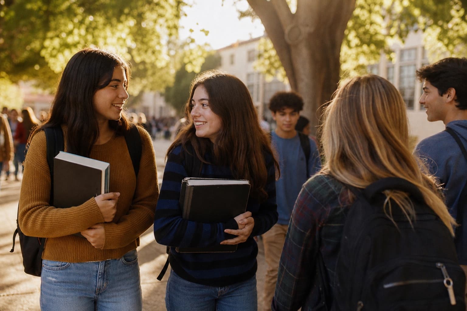 Students in a bright classroom