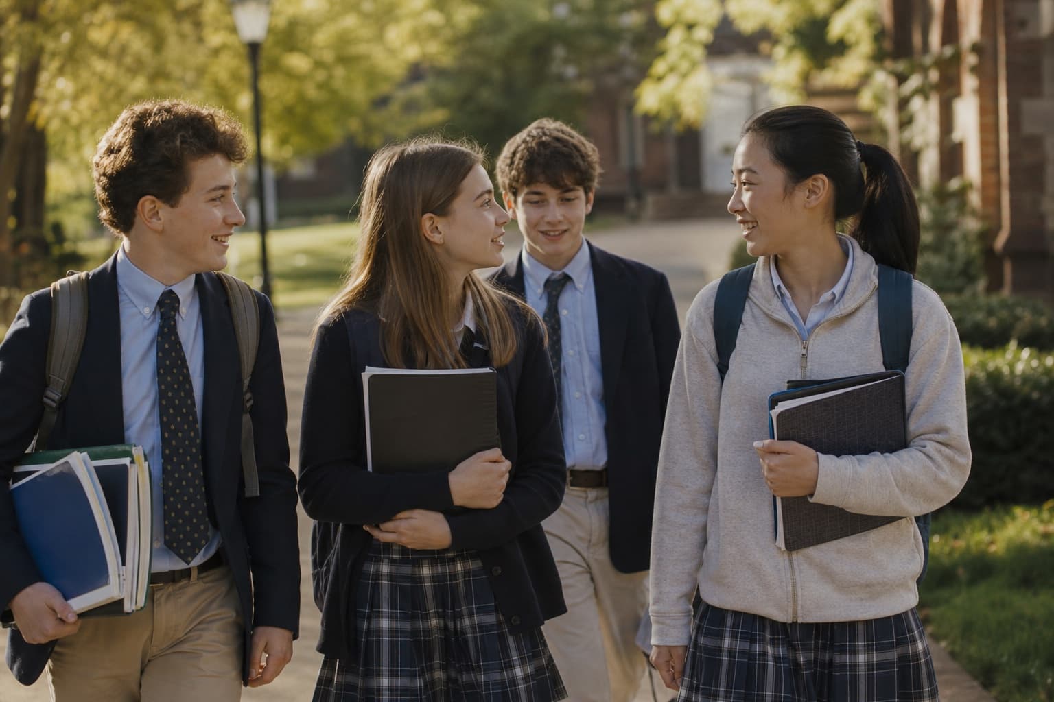 Students together on a private school campus